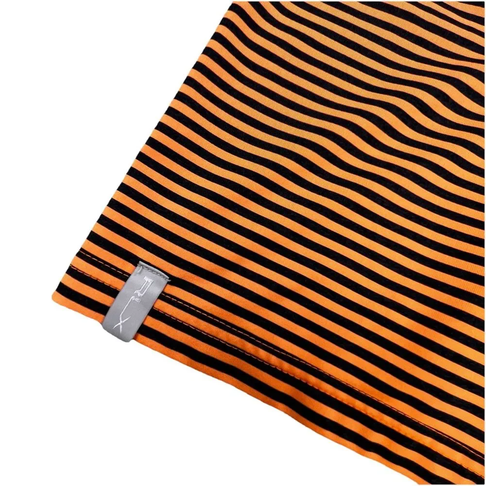 Ralph Lauren RLX Polo Shirt Mens Large Orange Black Stripe Performance Golf Tour